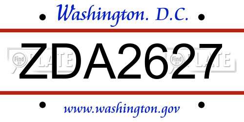 ZDA2627 District Of Columbia License Plate