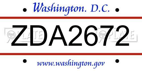 ZDA2672 District Of Columbia License Plate