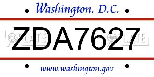 ZDA7627 District Of Columbia License Plate