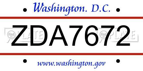 ZDA7672 District Of Columbia License Plate
