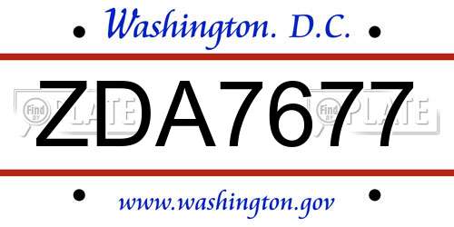 ZDA7677 District Of Columbia License Plate