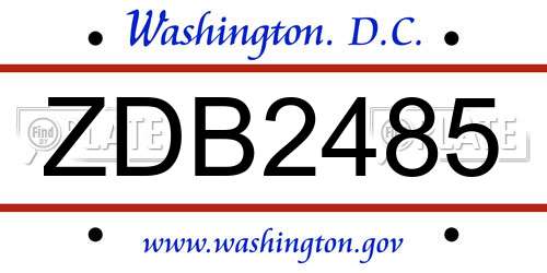 ZDB2485 District Of Columbia License Plate