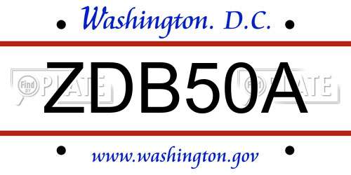 ZDB50A District Of Columbia License Plate