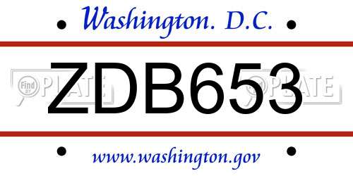 ZDB653 District Of Columbia License Plate