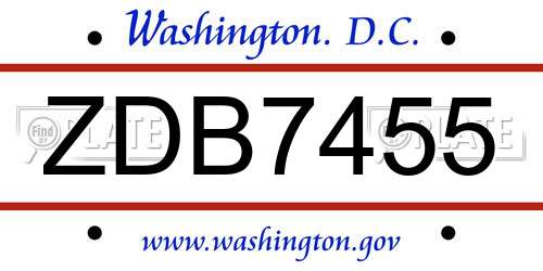 ZDB7455 District Of Columbia License Plate