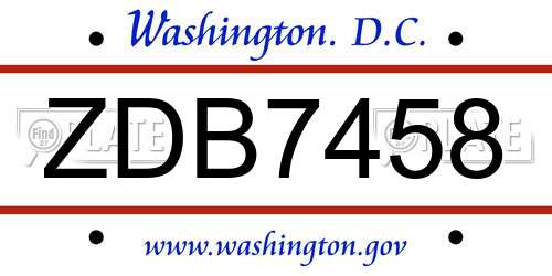 ZDB7458 District Of Columbia License Plate