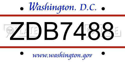 ZDB7488 District Of Columbia License Plate
