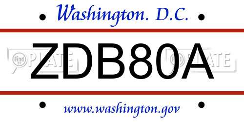 ZDB80A District Of Columbia License Plate