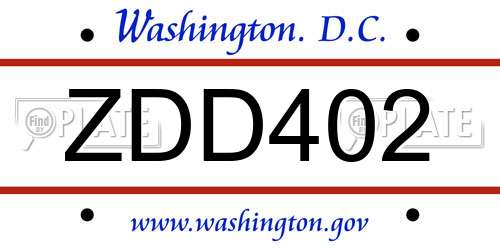 ZDD402 District Of Columbia License Plate