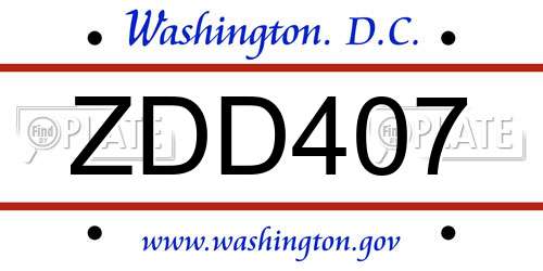 ZDD407 District Of Columbia License Plate