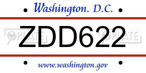 ZDD622 District Of Columbia License Plate