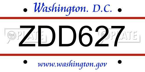 ZDD627 District Of Columbia License Plate