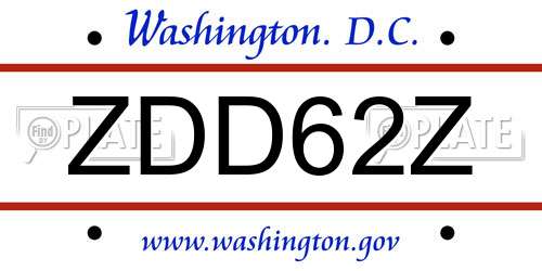 ZDD62Z District Of Columbia License Plate