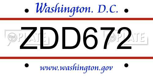 ZDD672 District Of Columbia License Plate