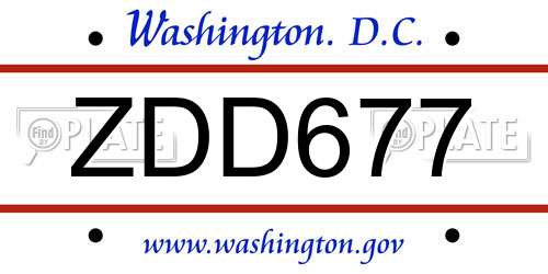 ZDD677 District Of Columbia License Plate