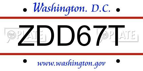 ZDD67T District Of Columbia License Plate
