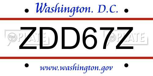 ZDD67Z District Of Columbia License Plate