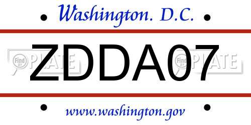 ZDDA07 District Of Columbia License Plate