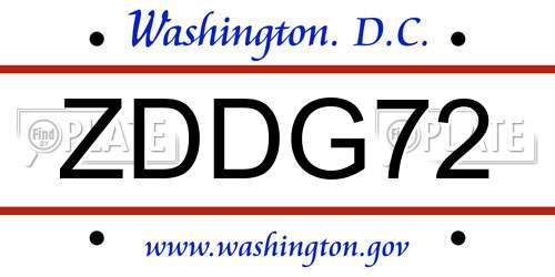 ZDDG72 District Of Columbia License Plate