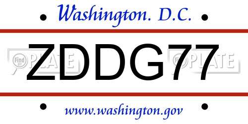 ZDDG77 District Of Columbia License Plate