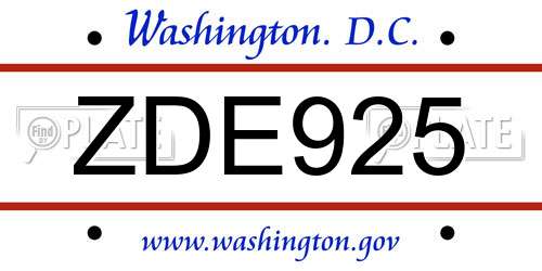 ZDE925 District Of Columbia License Plate