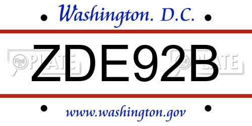 ZDE92B District Of Columbia License Plate