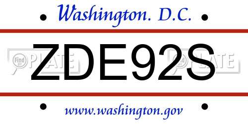 ZDE92S District Of Columbia License Plate