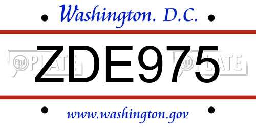ZDE975 District Of Columbia License Plate