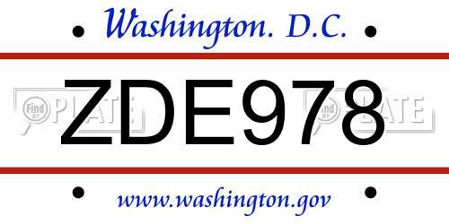ZDE978 District Of Columbia License Plate