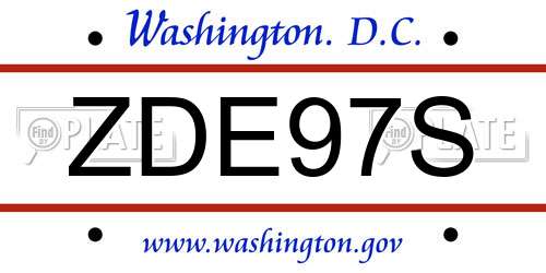 ZDE97S District Of Columbia License Plate