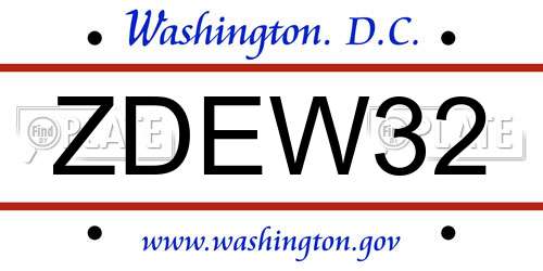 ZDEW32 District Of Columbia License Plate