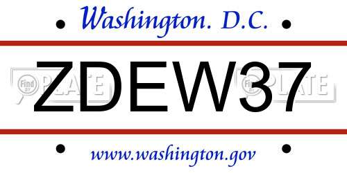 ZDEW37 District Of Columbia License Plate