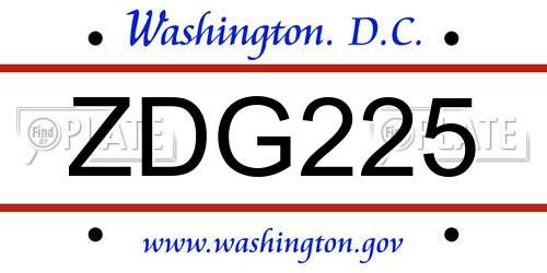 ZDG225 District Of Columbia License Plate