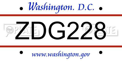 ZDG228 District Of Columbia License Plate