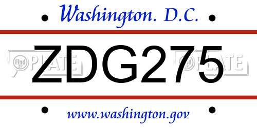 ZDG275 District Of Columbia License Plate