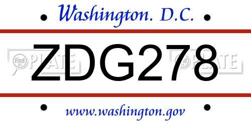 ZDG278 District Of Columbia License Plate