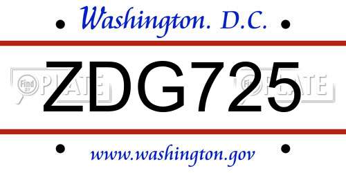 ZDG725 District Of Columbia License Plate