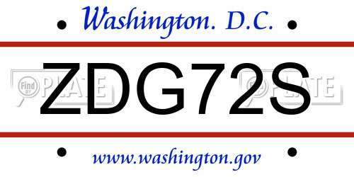 ZDG72S District Of Columbia License Plate