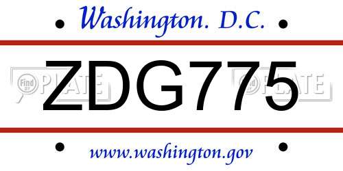 ZDG775 District Of Columbia License Plate