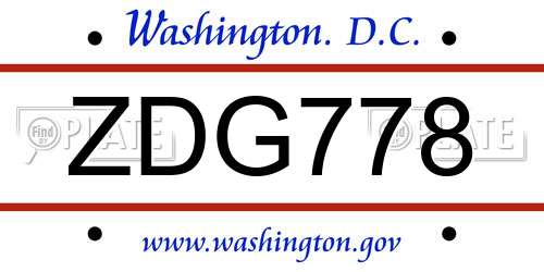 ZDG778 District Of Columbia License Plate
