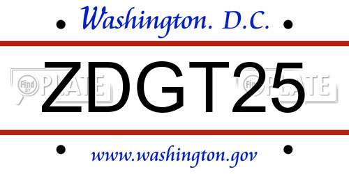 ZDGT25 District Of Columbia License Plate