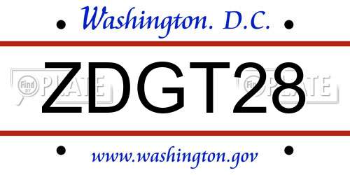 ZDGT28 District Of Columbia License Plate