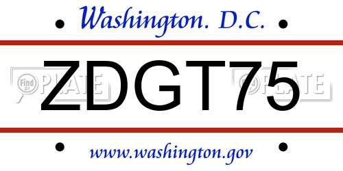 ZDGT75 District Of Columbia License Plate