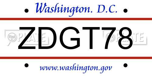 ZDGT78 District Of Columbia License Plate