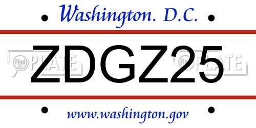 ZDGZ25 District Of Columbia License Plate