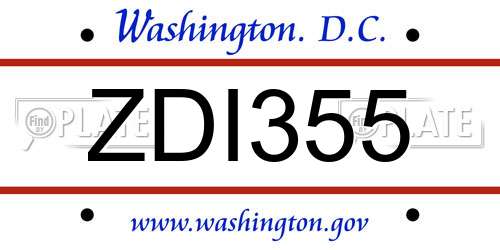 ZDI355 District Of Columbia License Plate