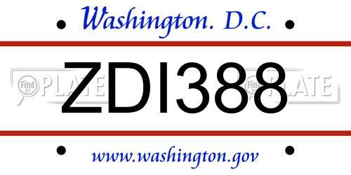 ZDI388 District Of Columbia License Plate