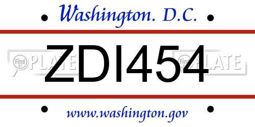 ZDI454 District Of Columbia License Plate