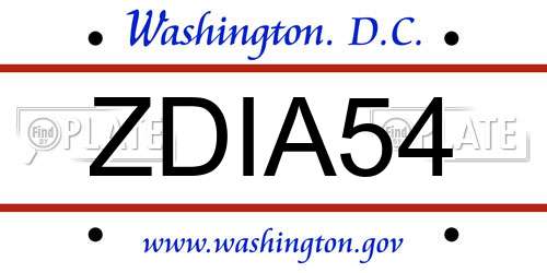 ZDIA54 District Of Columbia License Plate