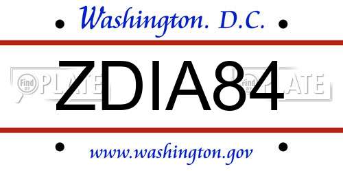 ZDIA84 District Of Columbia License Plate